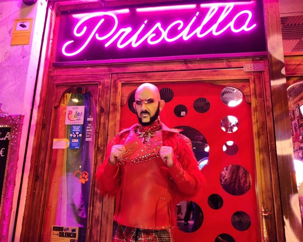 Pink neon Priscilla sign over the entrance