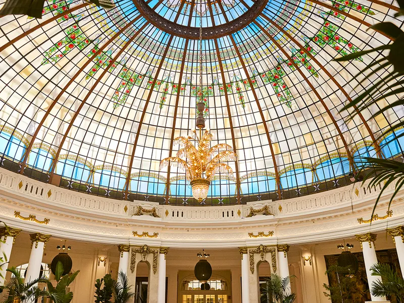 The restored stained-glass dome above La Cúpula