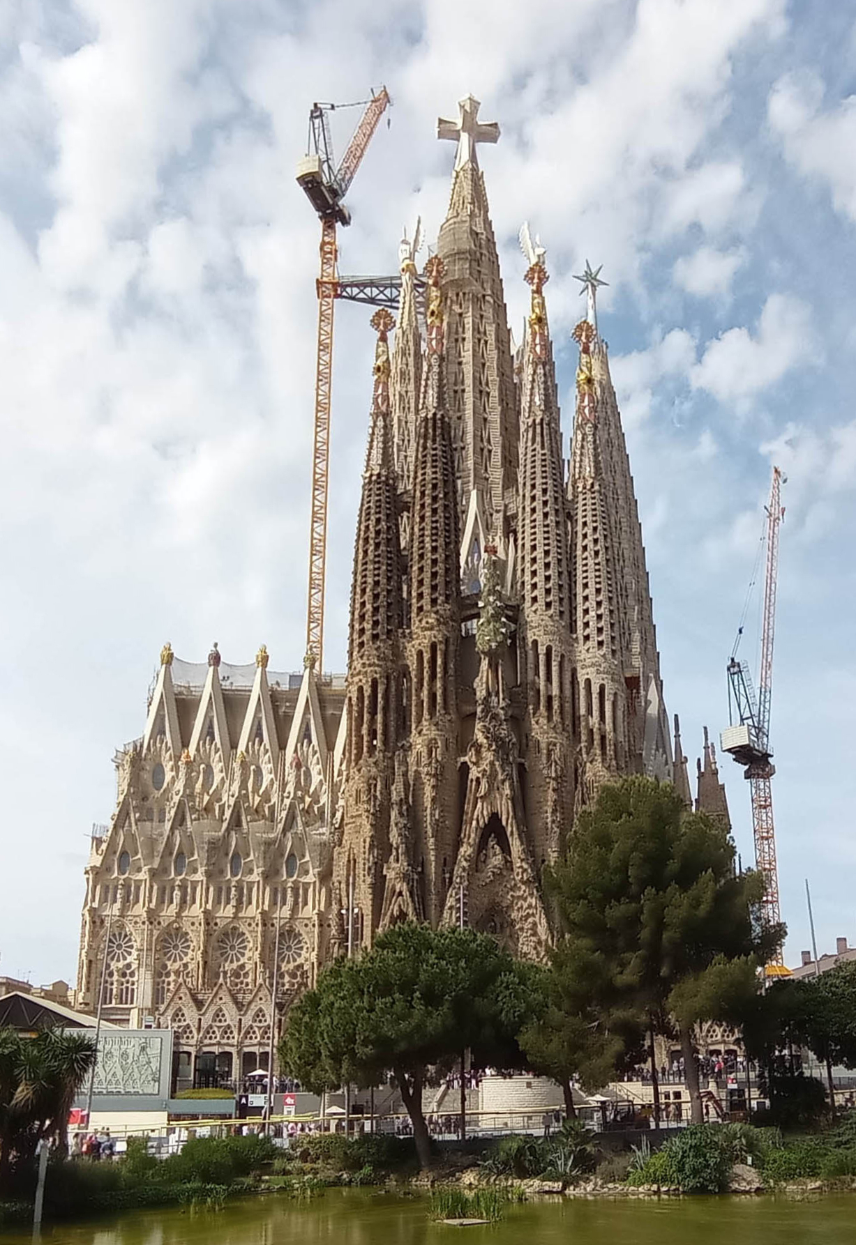 The Sagrada Família towers seen from Plaça de Gaudí