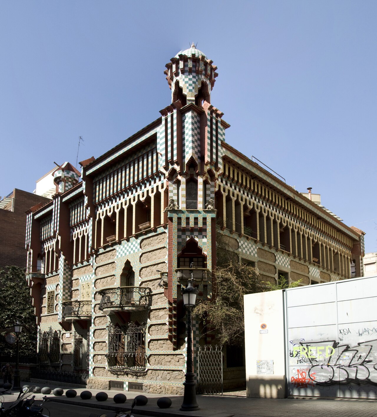 The tiled facade of Casa Vicens, Gaudí’s first house in Gràcia