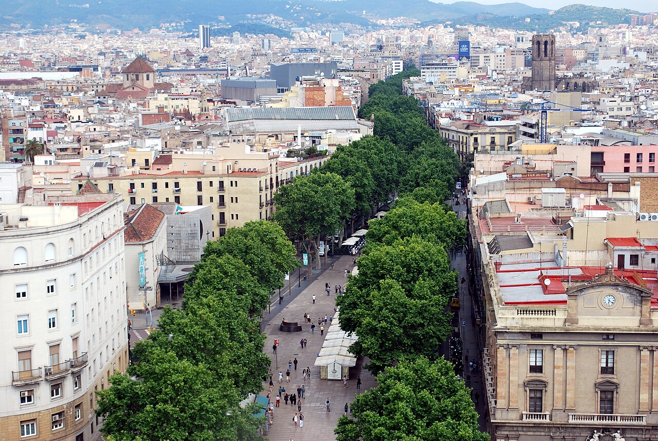 Crowds strolling along Las Ramblas in Barcelona