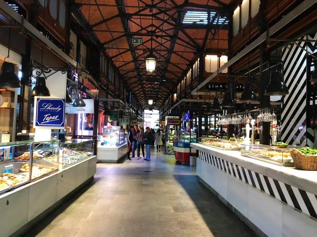 Tapas stalls inside Mercado de San Miguel