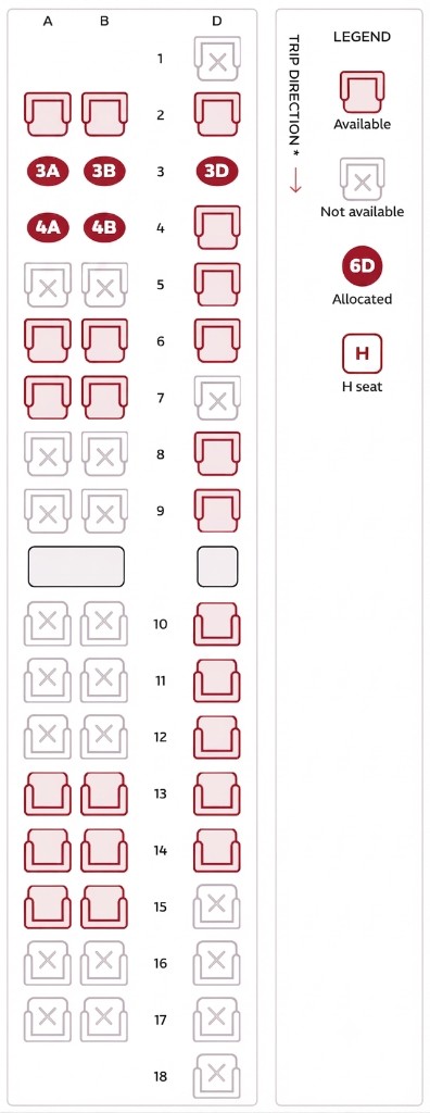 iryo carriage seating chart highlighting allocated seats 3A, 3B, 3D, 4A, and 4B